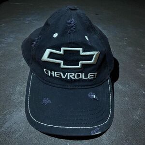 GM Chevrolet Distressed Black Embroidered Bowtie Flex Cap Hat Adults One Size